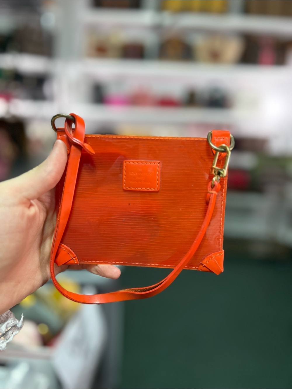 LV Orange Clear Epi Pouch